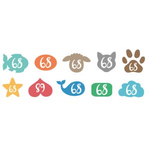10 Größenlabel – Motive bunt – Größe 68